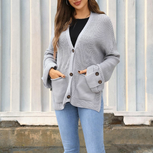 Nevana™ Soft Knit V-Neck Sweater – Classic Gray Comfort